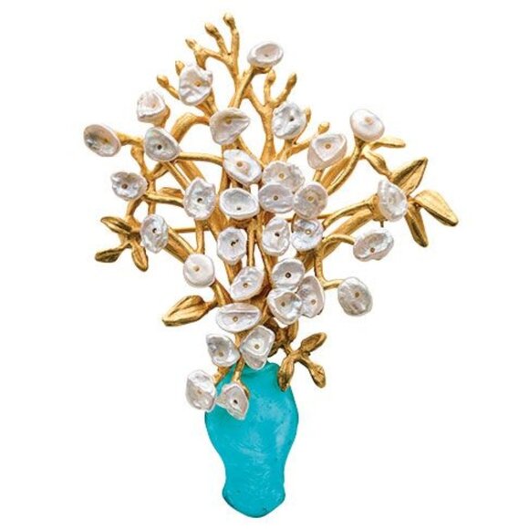 Met Museum of Art Vintage Van Gogh "Roses" Pin Pearls 24kt Goldplate - Picture 2 of 6